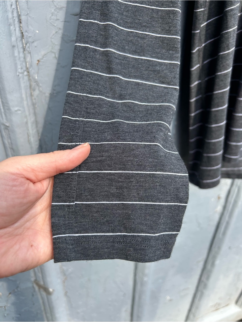 Lululemon Grey Striped Emerald Long Sleeve, size approx 6