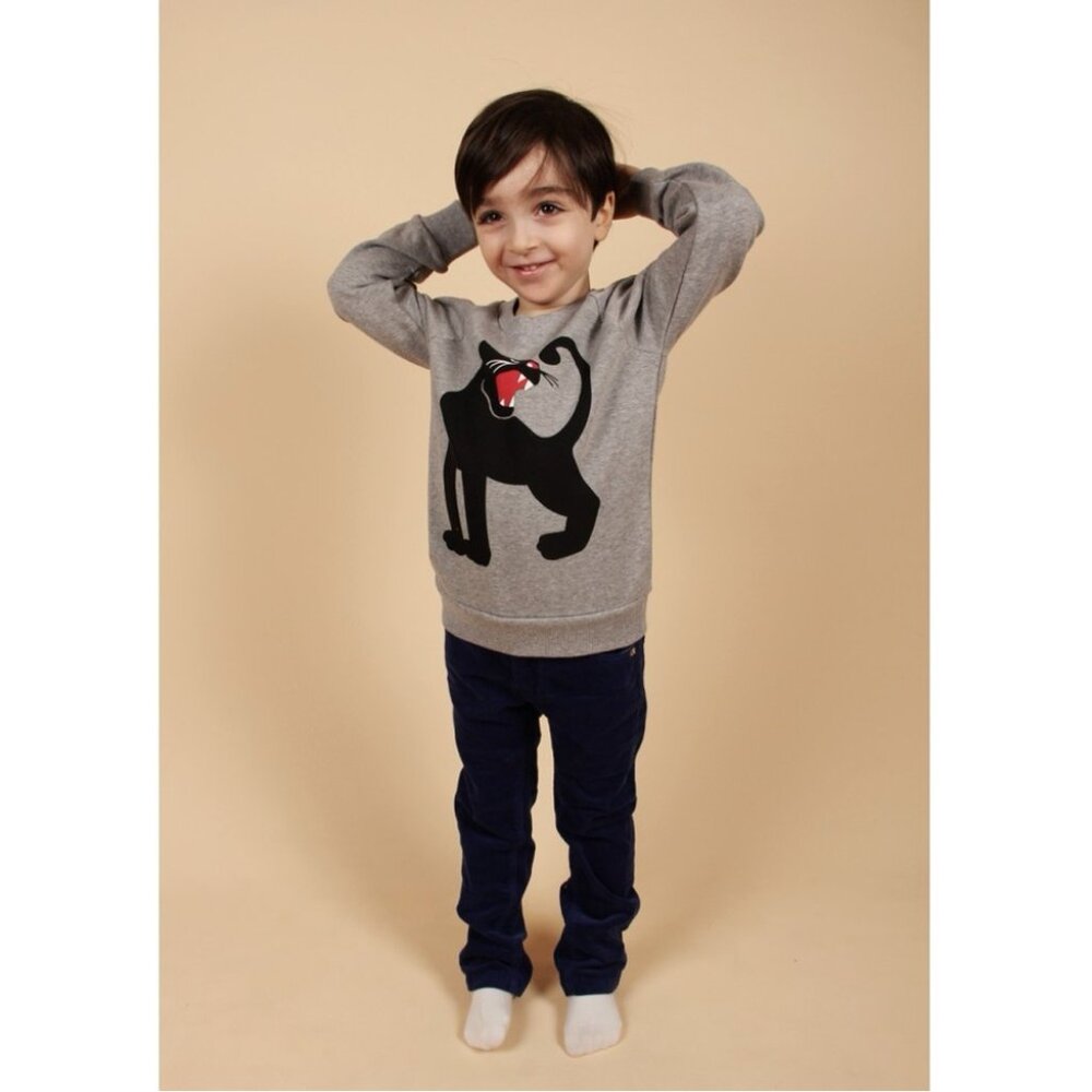 Mini Rodini Pink Jaguar Cat Crewneck Sweatshirt, size 6/7