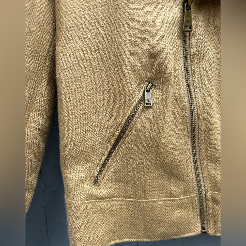 Lauren Ralph Lauren beige Linen moto jacket, size 6
