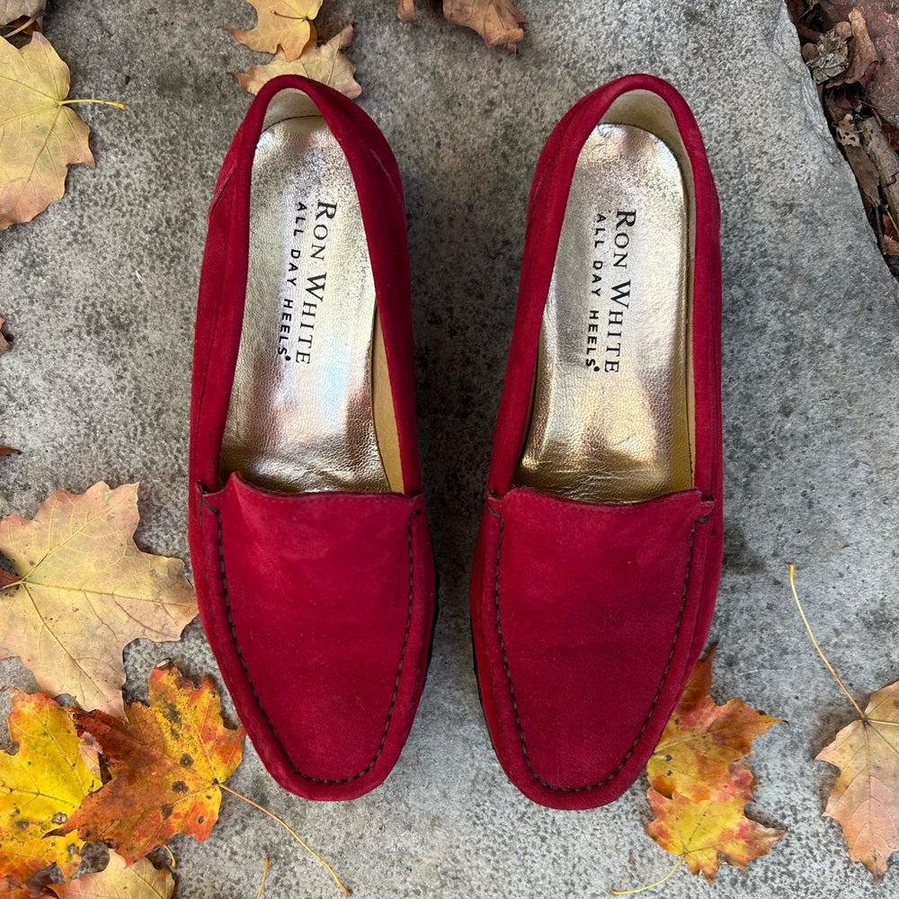 Ron White Rita Red Suede Loafer, size 38.5 (7.5 US)