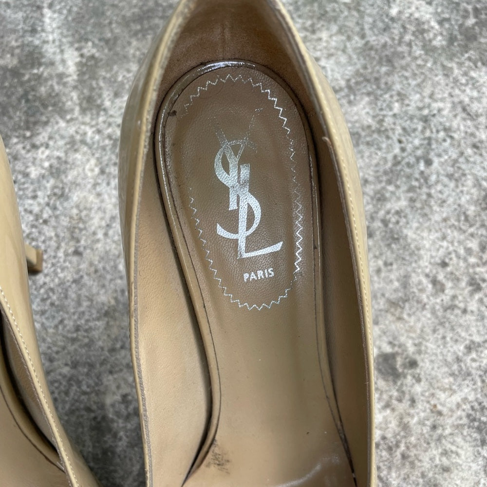 YSL Saint Laurent Tribtoo Taupe Leather Pumps, size 37.5