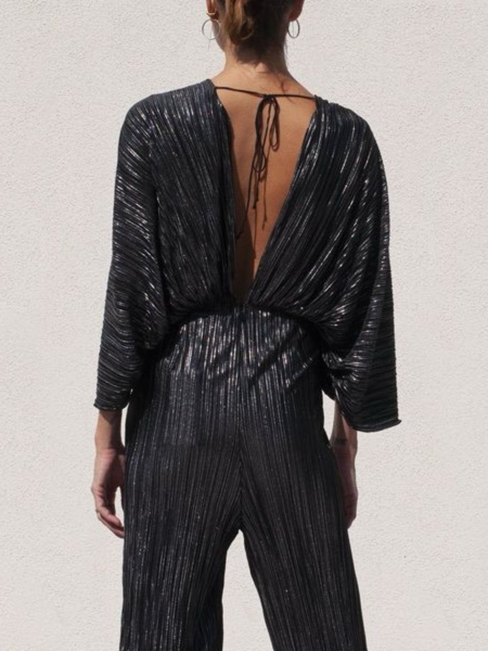 Rotate by Birger Christensen Pleated Silver Jumpsuit, size M