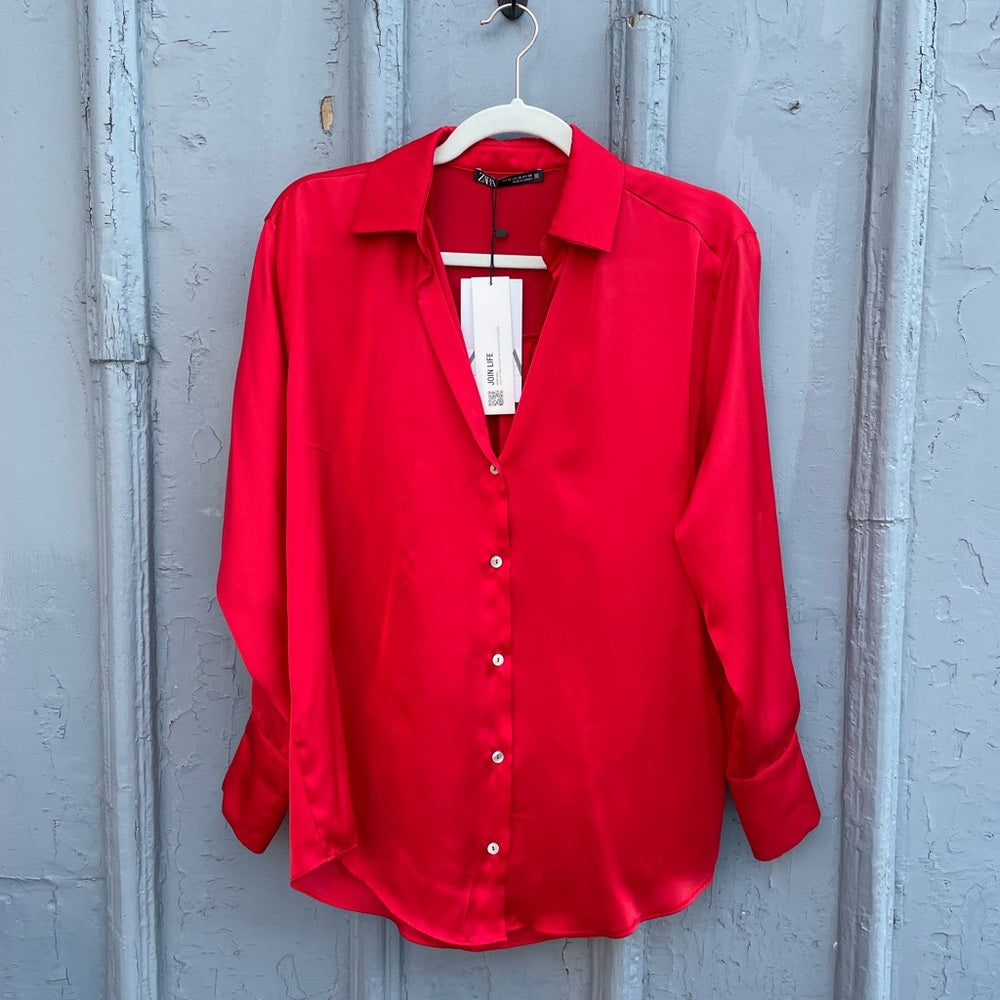 Zara Satin Effect Red Shirt, BNWT, size XS