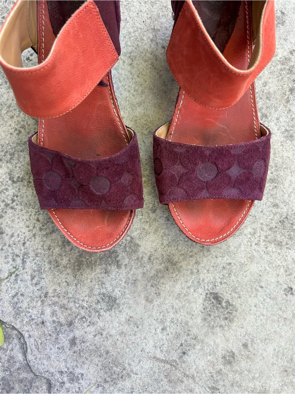 John Fluevog Low Rule Selma Embossed Suede Sandal, size 7.5
