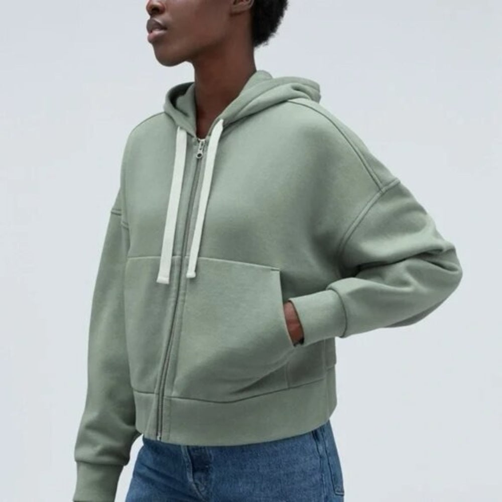 Everlane Seafoam Green The Track Zip Front Crop Hoody, size S