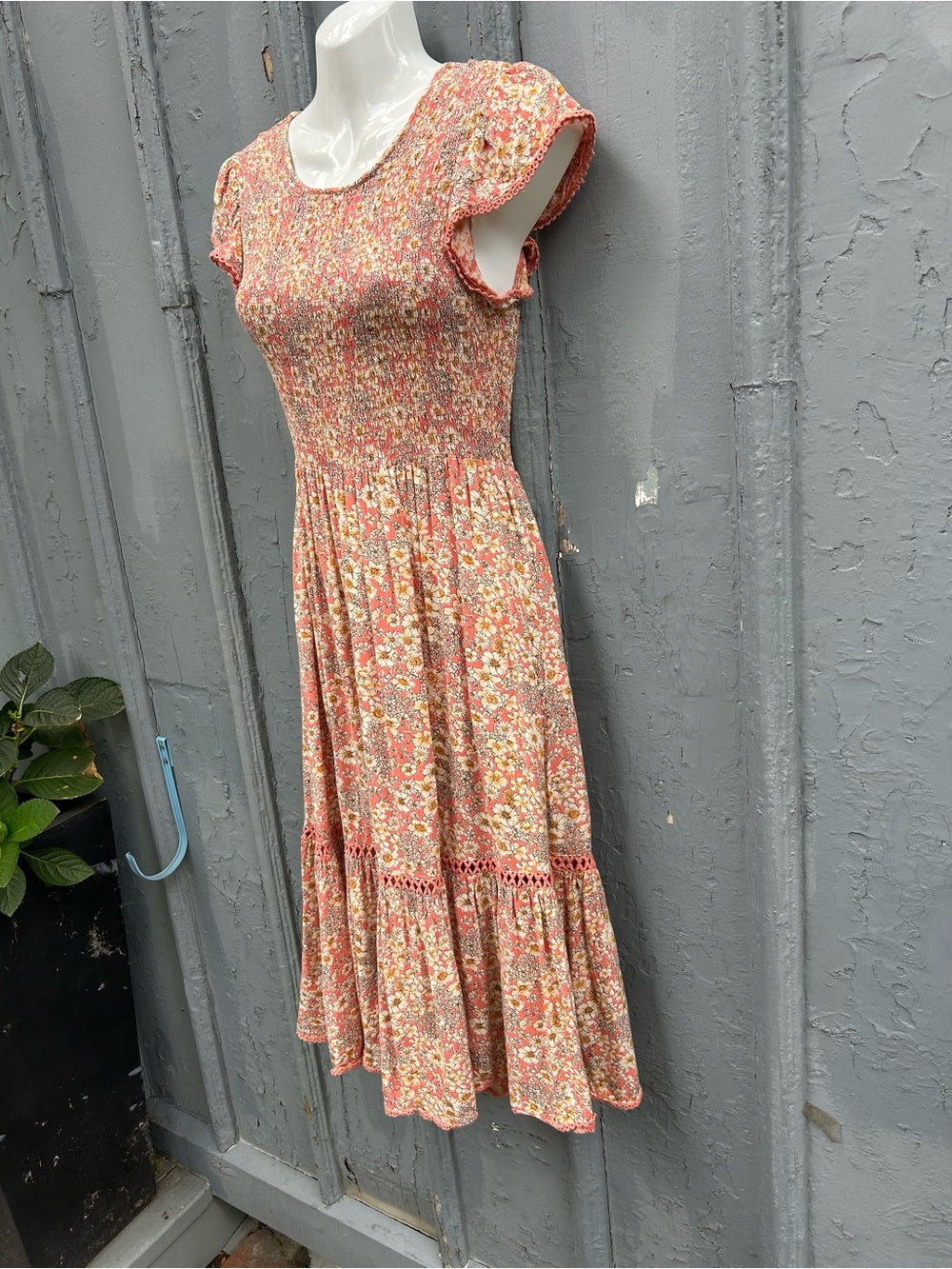 Patrons of Peace Smocked Midi Floral Dress, Small