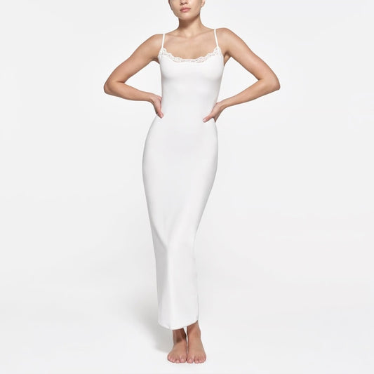 Skims Sheer Cream Maxi Slip, size L