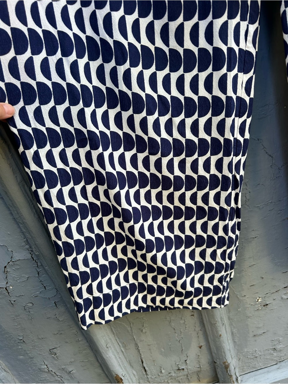 Olsen Blue & White Geometric Anna Pant, Size 16