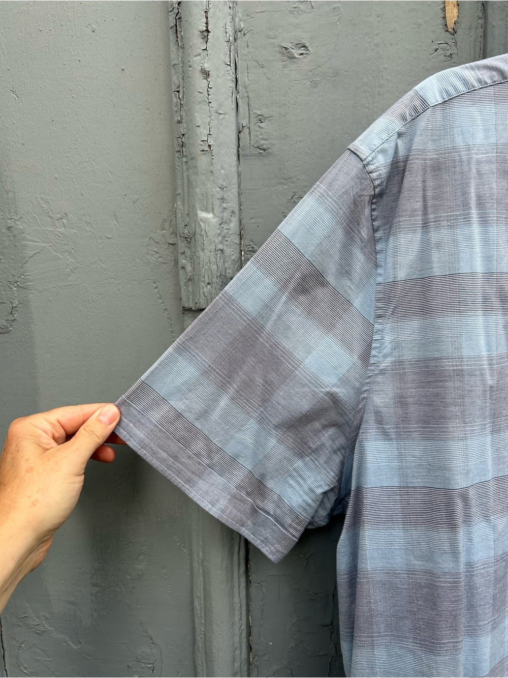 John Varvatos Luxe Blue Plaid SS button down, size XXL