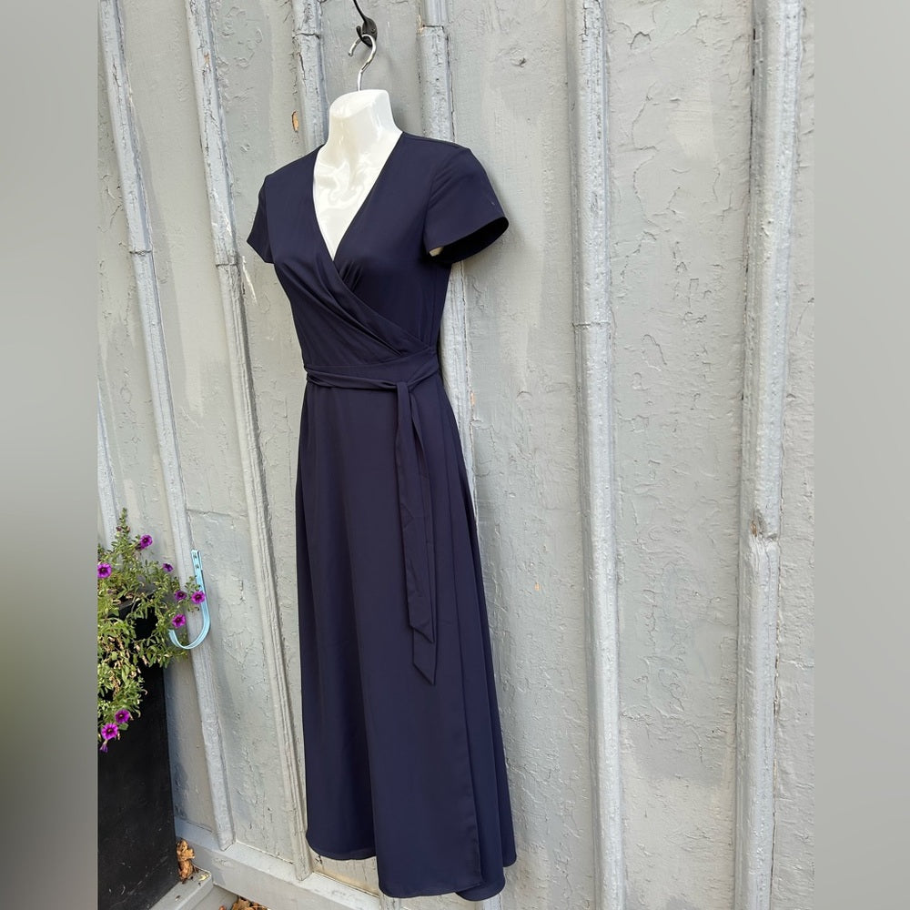 Aritzia Slit Wrap Navy Dress, size XXS