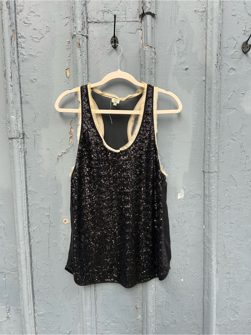 Wilfred Black Sequins Silk Racerback Tank Top - L