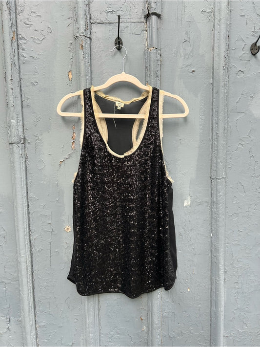 Wilfred Black Sequins Silk Racerback Tank Top - L