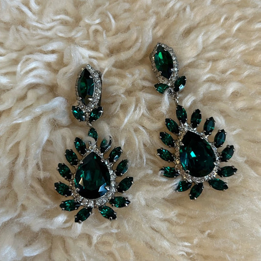 Green gemstone clip on earrings