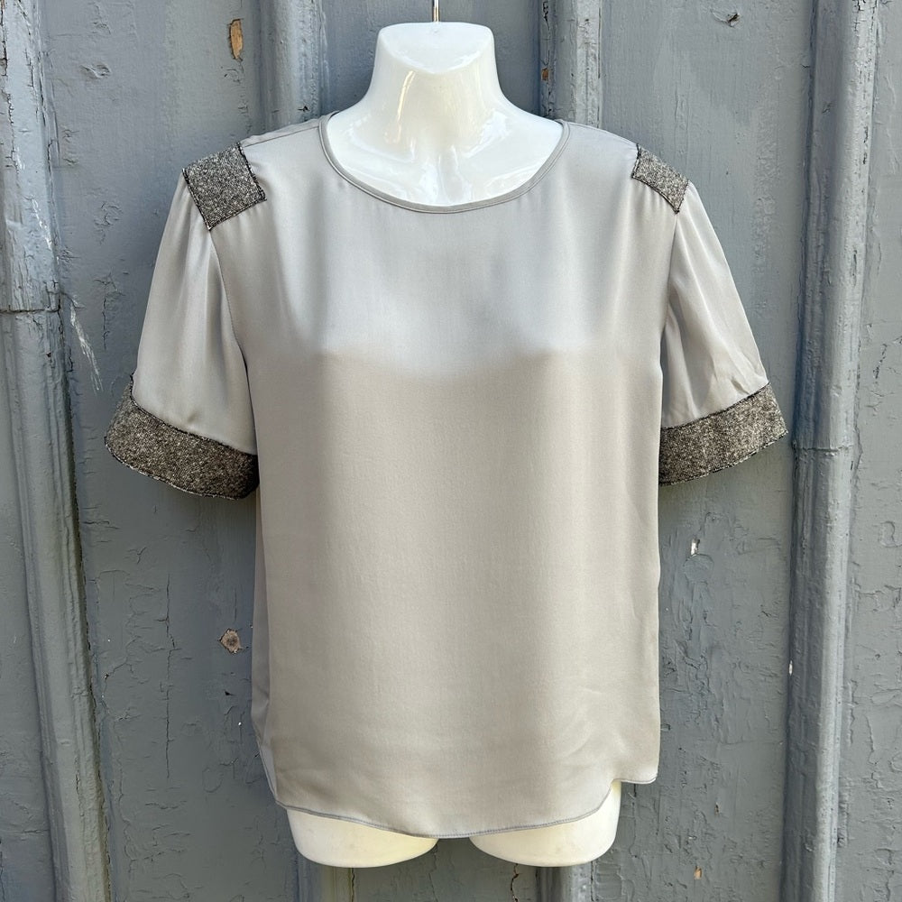 Tome NYC Grey silk Contrast blouse, size M