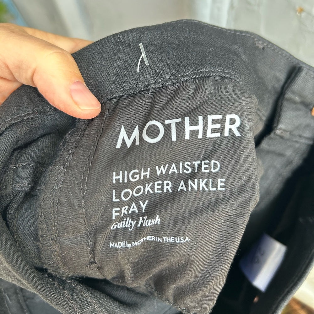 MOTHER High Waisted Looker Ankle Fray, Guilt Flash Embellished Metallic, size 26