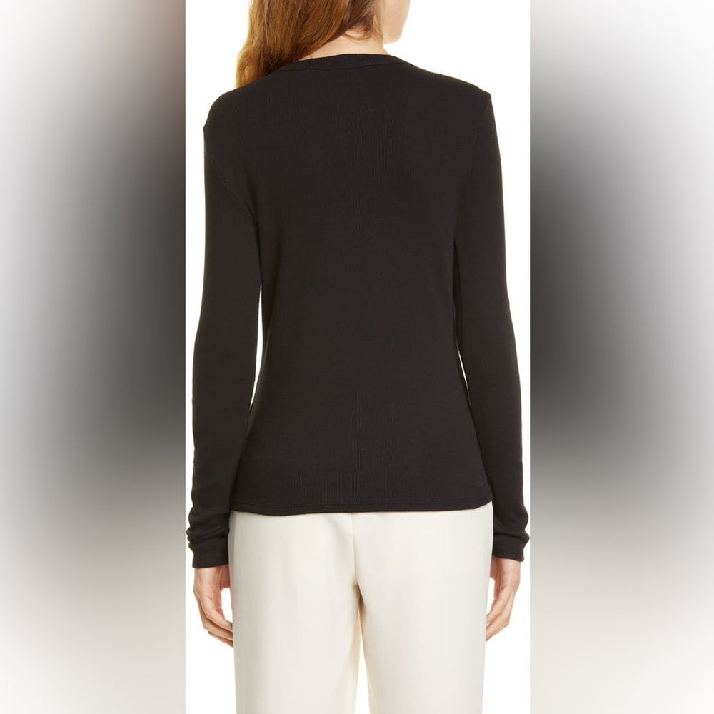 Veronica Beard Jeans Black Mayer Button Shoulder Top, size L