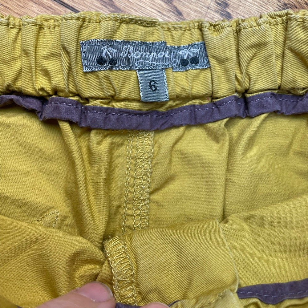 Bonpoint mustard yellow cargo shorts, size 6