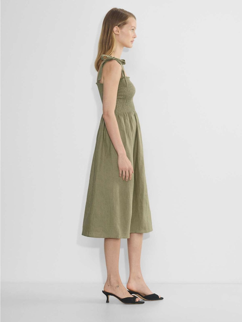 Wilfred Khaki Golden Hour Smocked Dress, size Large