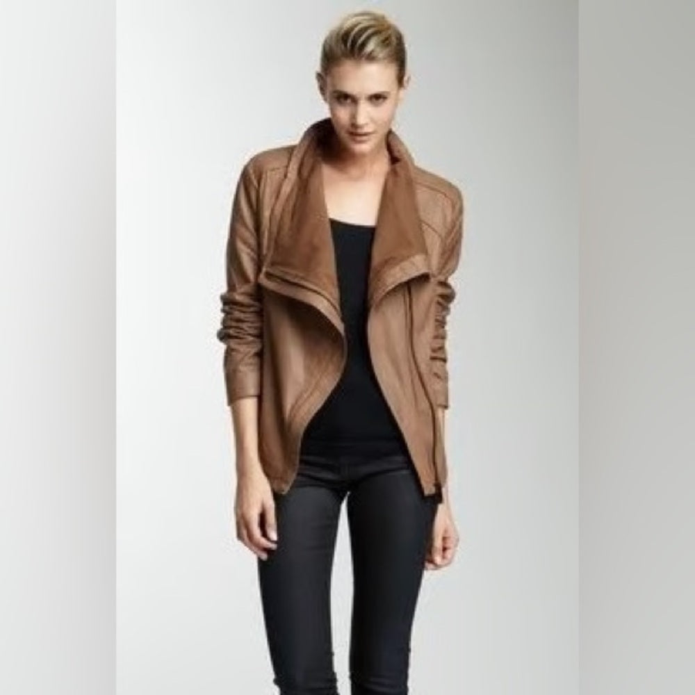 Elie Tahari Brown Andreas Lamb Leather Moto Jacket, size XL