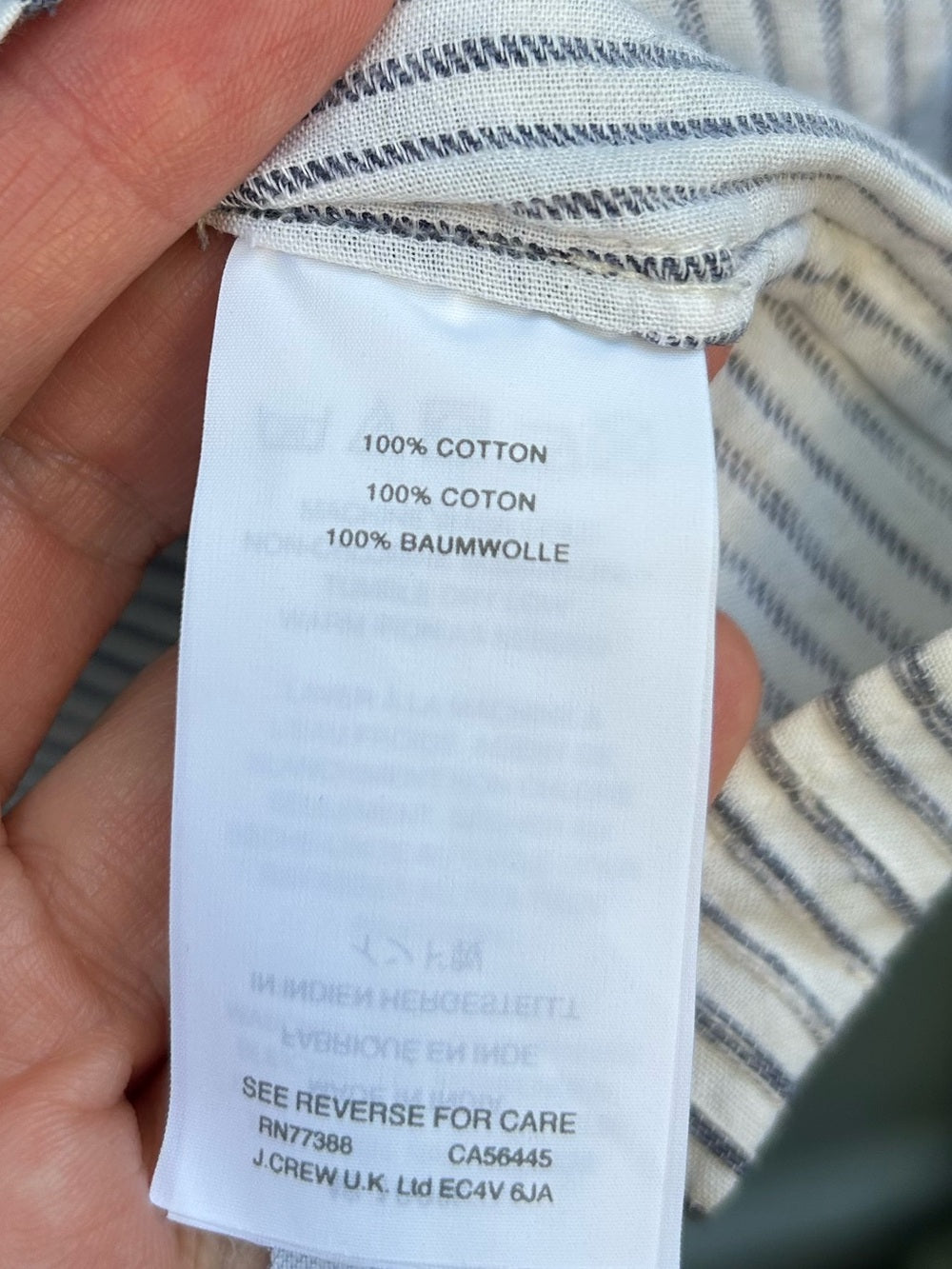 J Crew Blue Striped off the shoulder cotton dress, size L