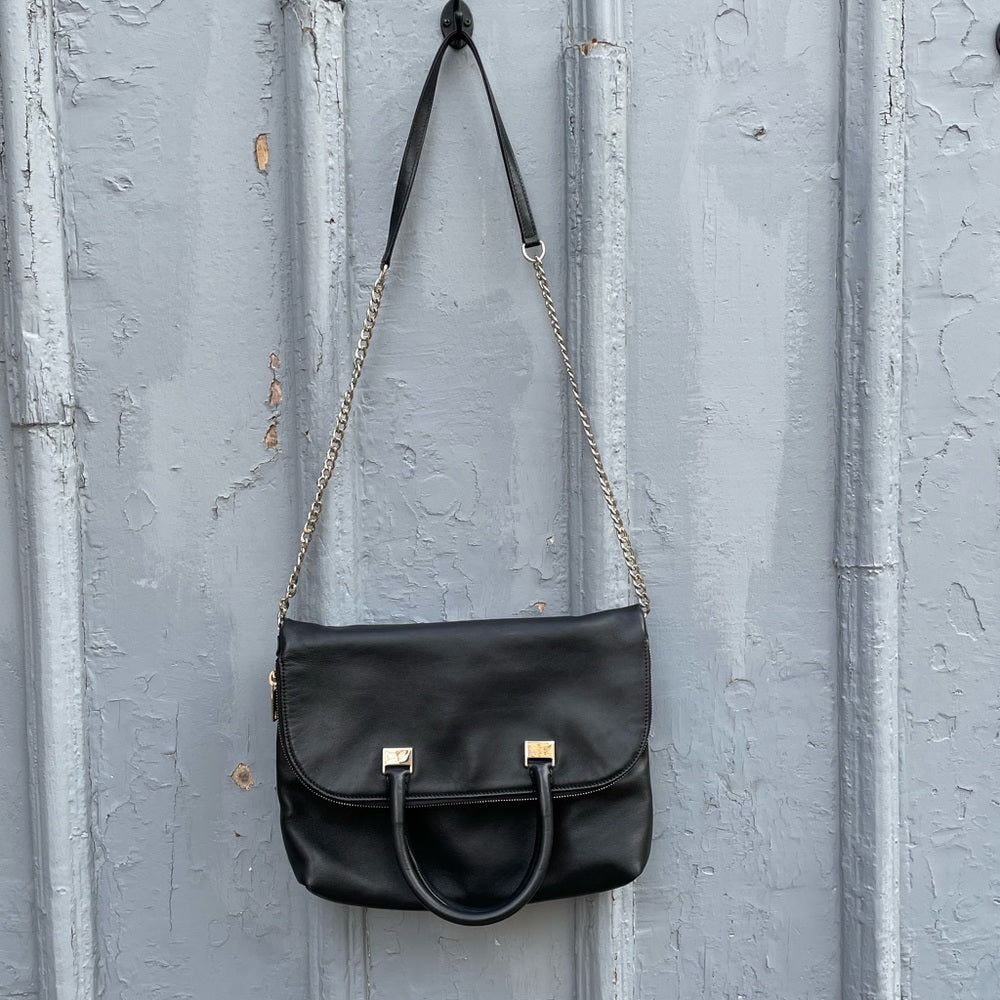 MaxMara SportMax Black Leather Fold Over CrossBody Bag, BNWT