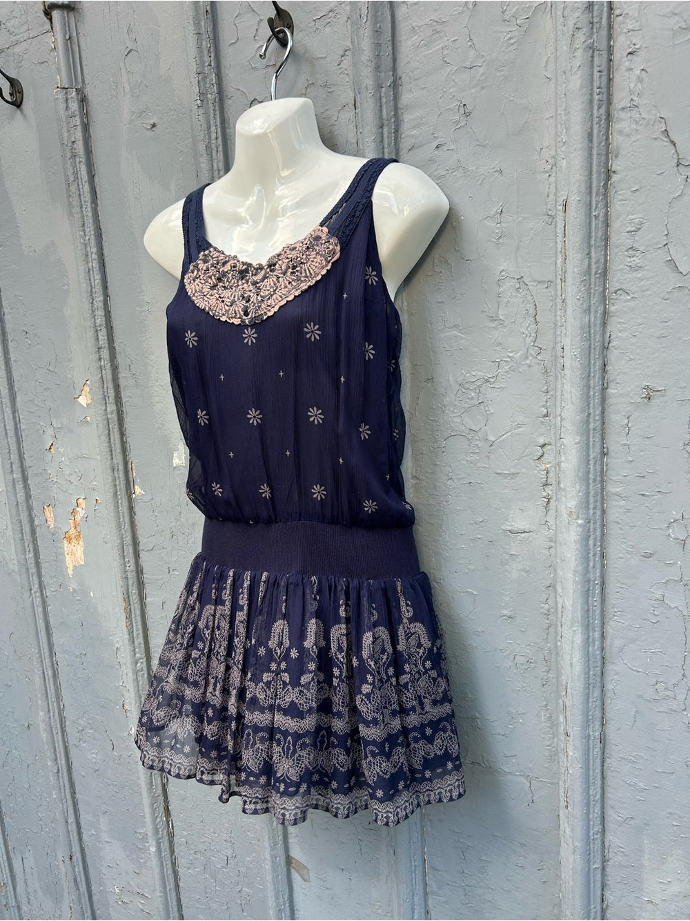 Free People Silk Navy Tulle mini dresss, size 4