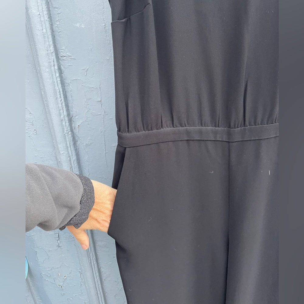 DKNY WOMEN'S black gold buttoned sleeveless wide-leg jumpsuit, size L