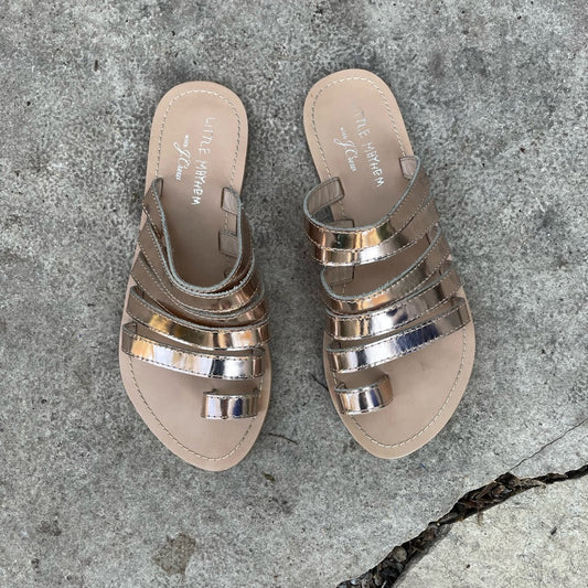 J Crew x Little Mayhem rose gold sandals, size 1