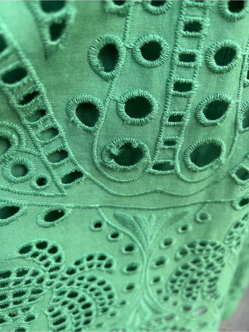 Farm Rio Green Coconut Tree Richilieu Cutwork Strapless Midi Dress, Medium