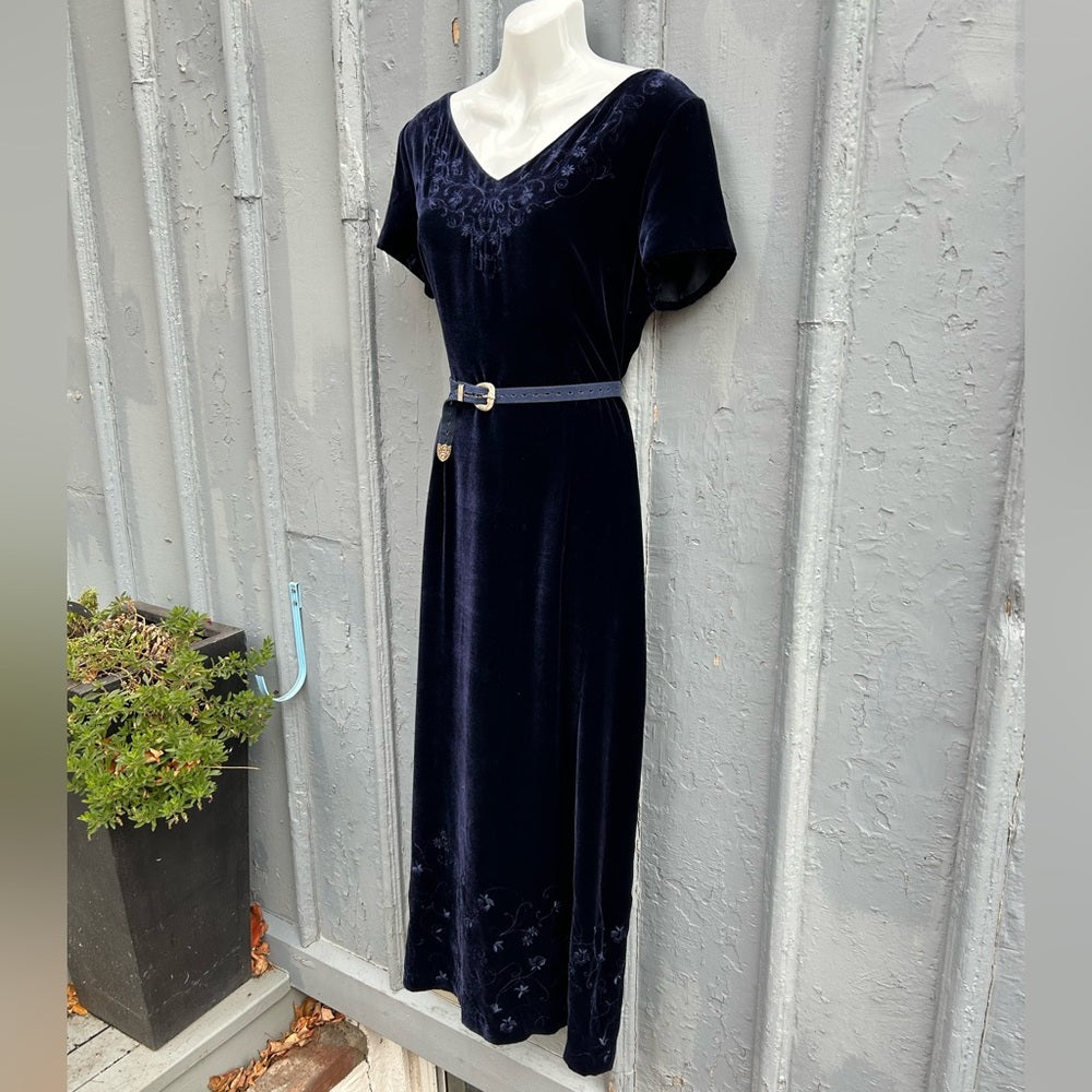 Vintage Laura Ashley, Dark Blue Silk Velvet Dress, size US12