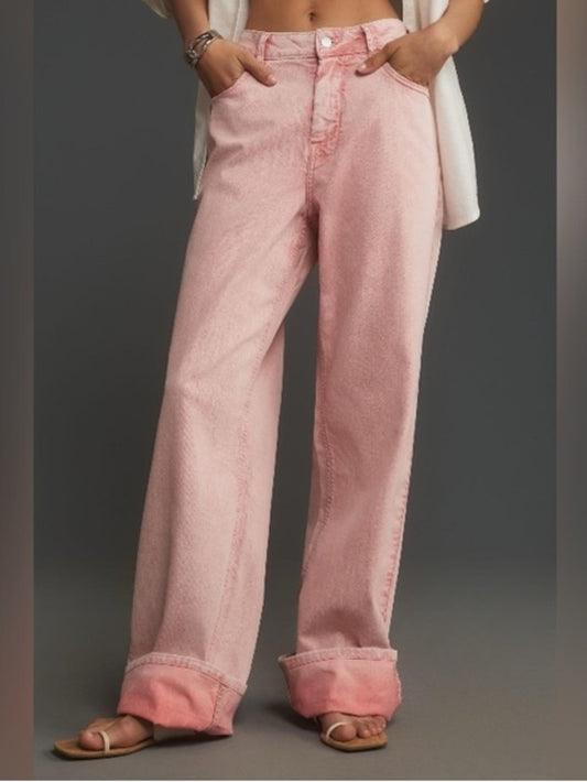 Pilcro Pink Cuffed Oversized High-Rise Wide-Leg Jeans, size 26