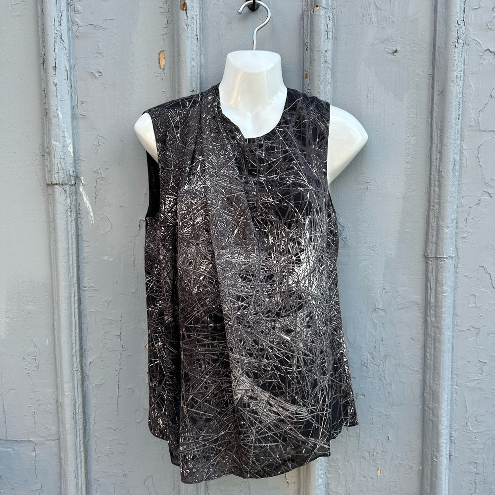 Halston Heritage Sleeveless abstract grey black blouse, BNWT, Small