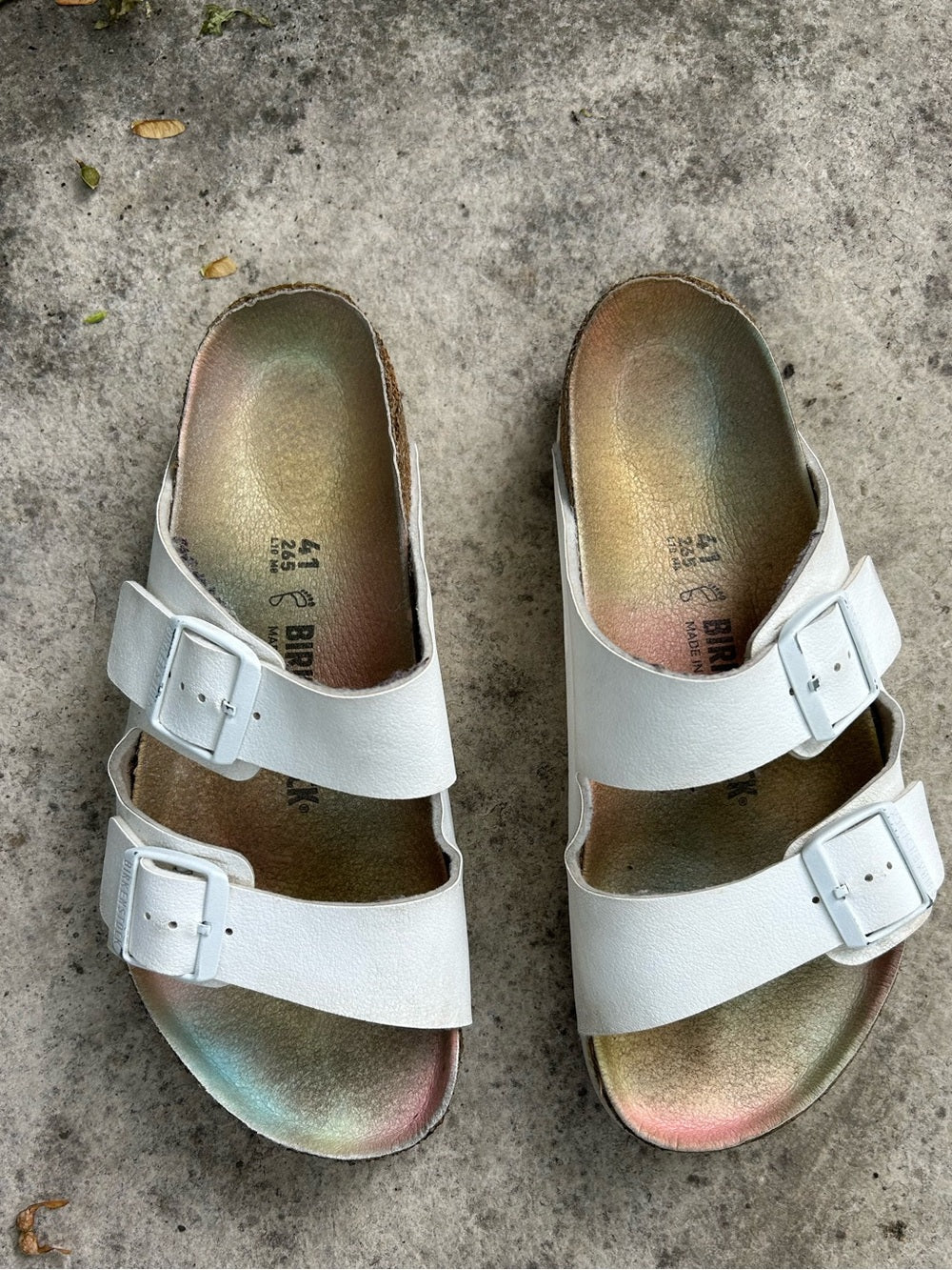 Birkenstock White Arizona Slides, size 41