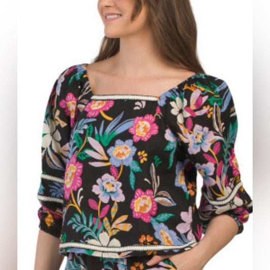 C & C California Linen Floral Blouse, Small