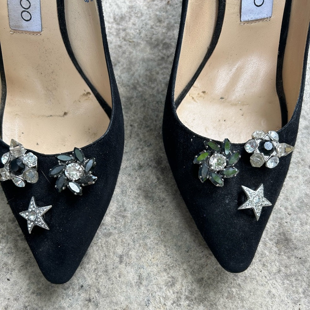 Jimmy Choo Jasmine Black Suede pump with crystals, size 37