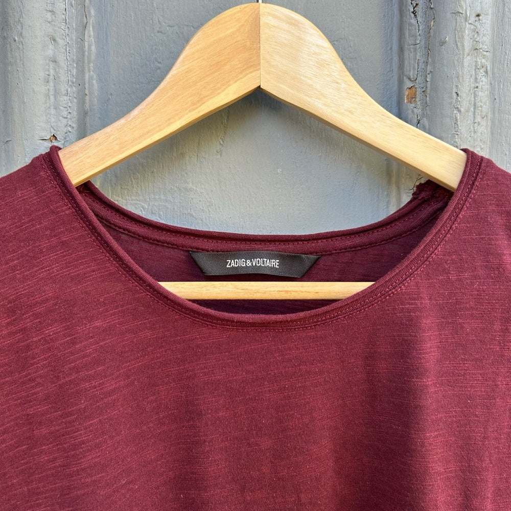 Zadig and Voltaire Burgundy Toby flamme tee, size M