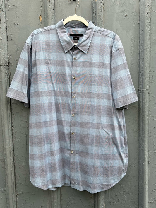 John Varvatos Luxe Blue Plaid SS button down, size XXL