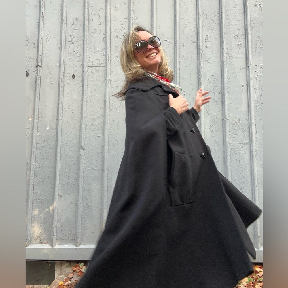 Vintage Canadian Wool Cape Coat, OS