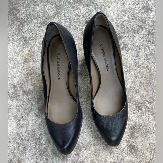 Costume National Black Pump Block Heel Shoes, size 37.5