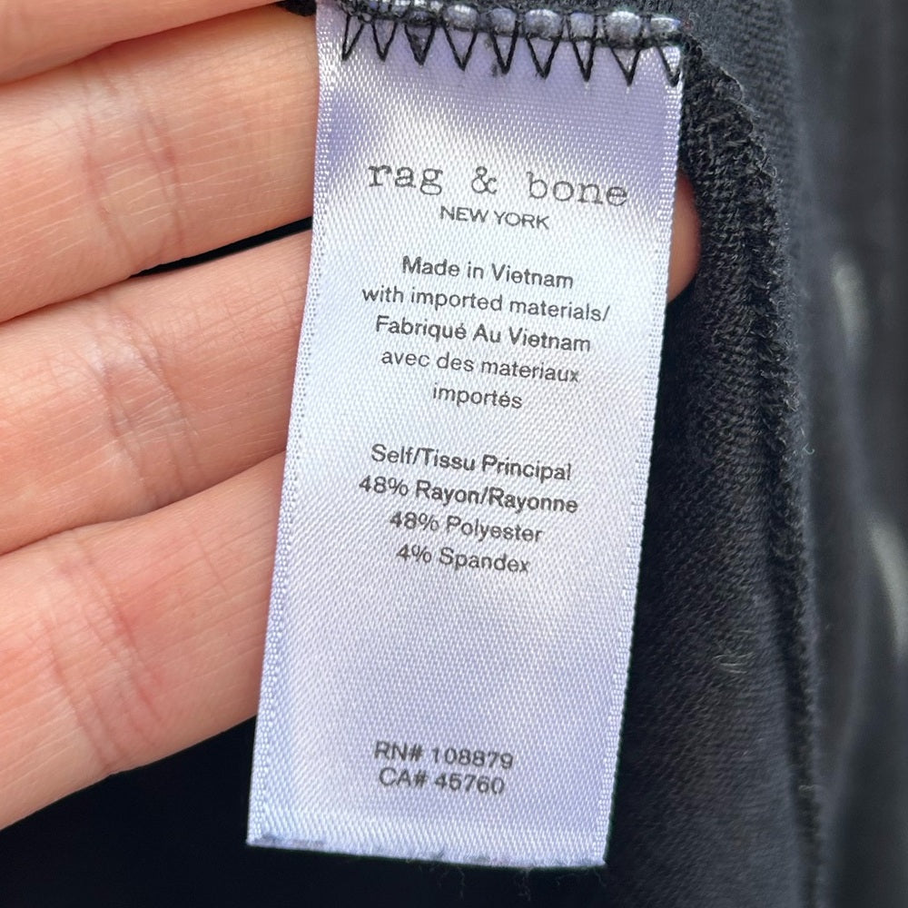 rag & bone black long sleeve zipper arm tee, size s