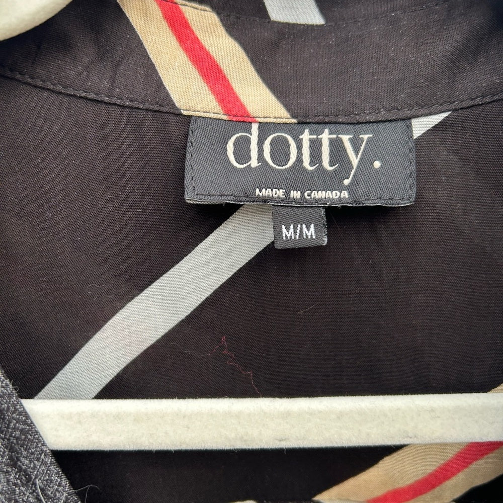 Dotty black striped button up blouse, size M