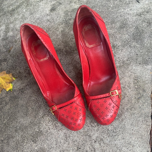 Christian Dior Red Cannage Leather Cut out Heeled Pumps, size 39