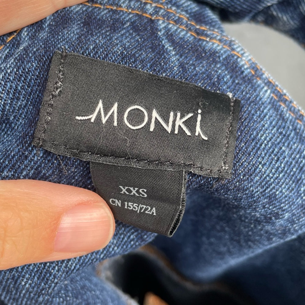 Monki Mini Denim Overall Dress, size XXS