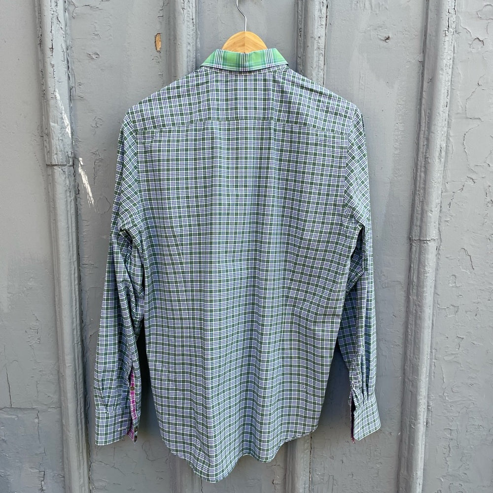 Ted Baker blue/ green plaid “catton” Buttondown, size Ted 3 (M)