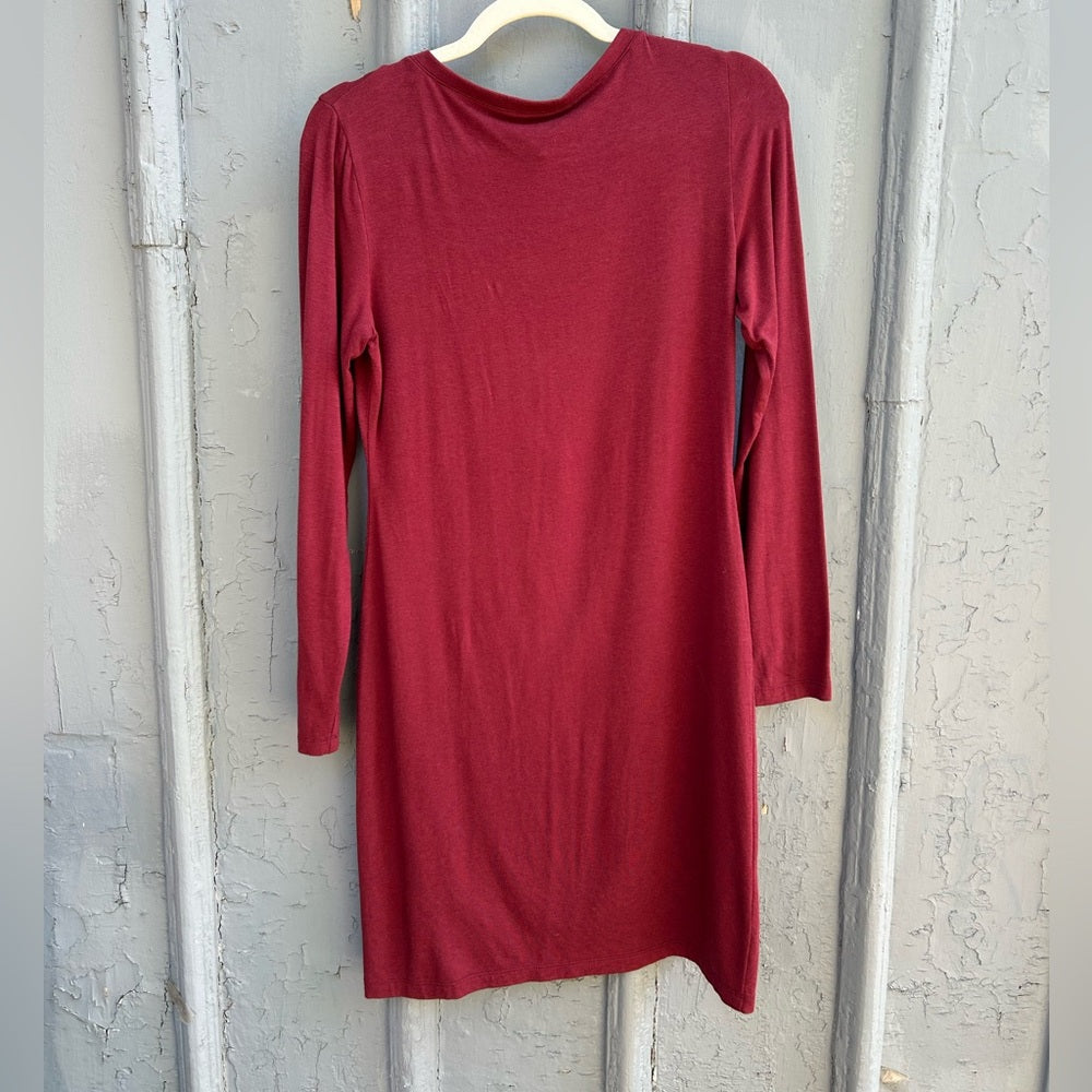 Ziliotto Maroon Long Sleeve v Neck Tee Dress, size S