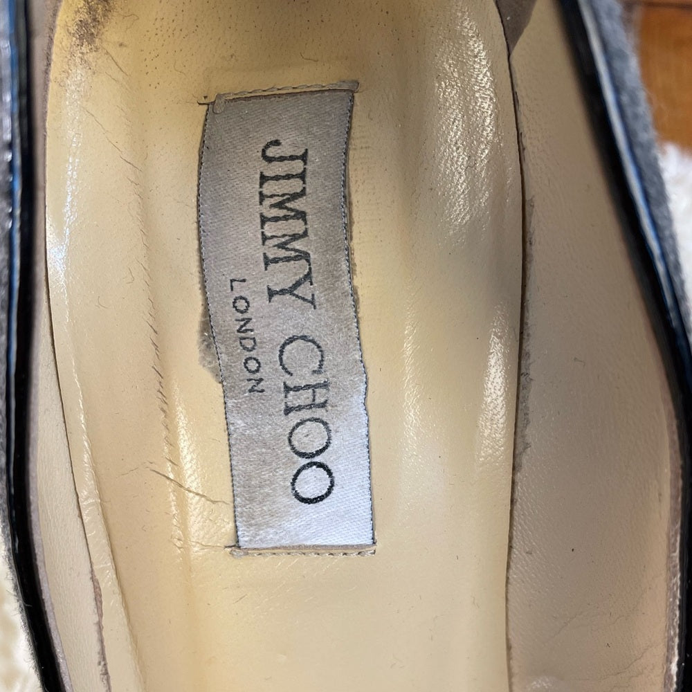 Jimmy Choo Gray Wool Patent Leather Cap Toe Heels, size 41