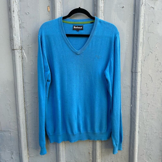 Barbour Cotton and Cashmere Blue V Neck sweater, size L