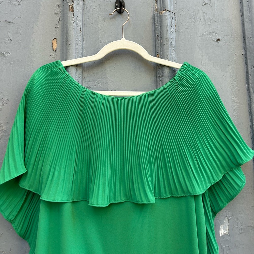 Halston green shawl draped blouse, size XL