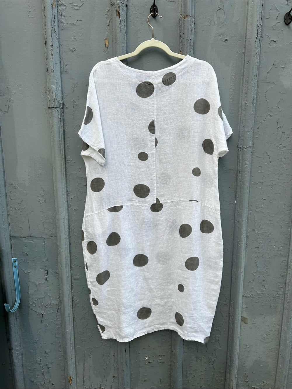 Made in Italy Linen Polka Dot Midi Dress, Approx S/M