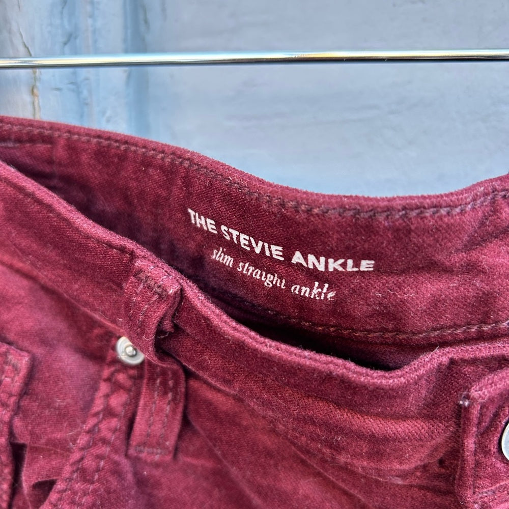 AG Merlot Velvet Stevie Slim Straight Pants, Size 30